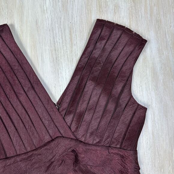 Adrianna Papell Taffeta Shutter Iridescent V-Neck Pleated Ruffle Sheath Dress 6 - Picture 3 of 16